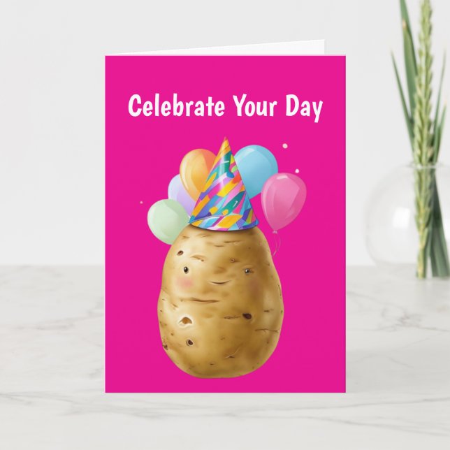 Funny Potato Birthday Gift with Party Hat Card (Front)