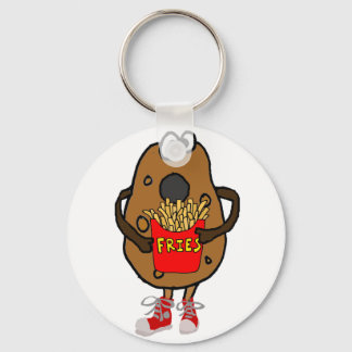 Funny Potato Eating French Fries Cartoon Key Ring