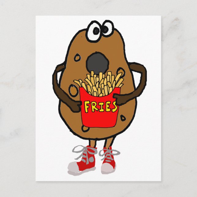 Funny Potato Eating French Fries Cartoon Postcard (Front)