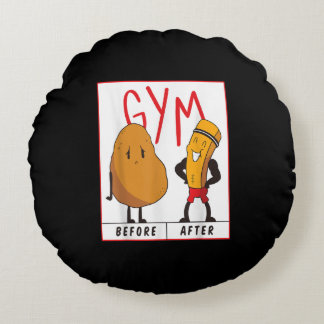 Funny Potato Gym Before After Workout Gift Fitness Round Cushion