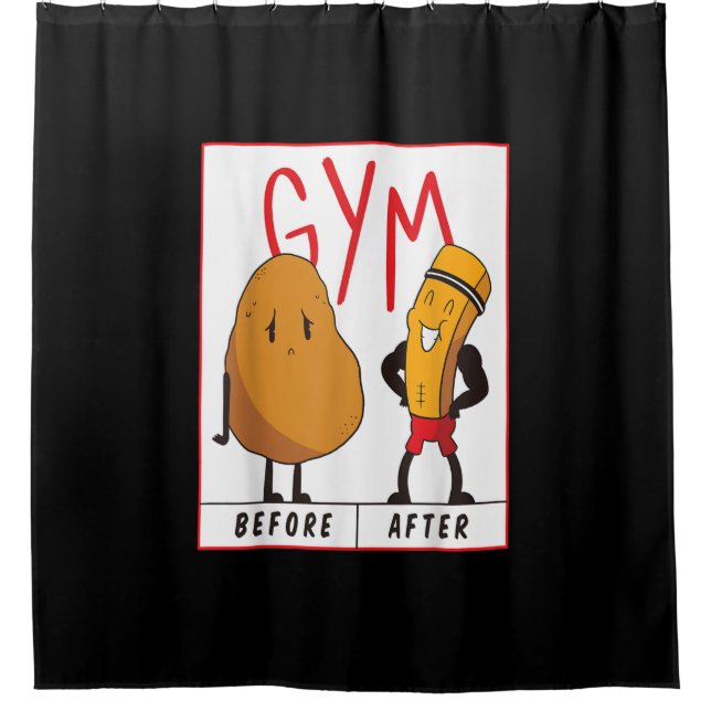 Funny Potato Gym Before After Workout Gift Fitness Shower Curtain (Front)