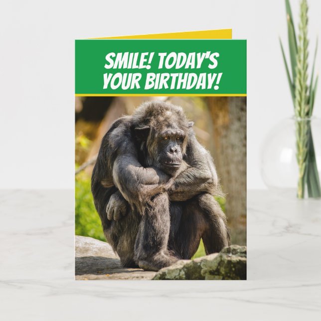 Funny Pouting Chimpanzee Like Grumpy Old Man Card (Front)