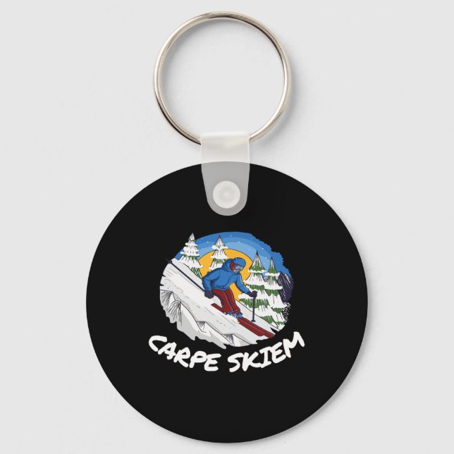 Funny Powder Skiing Carpe Skiem  Key Ring (Front)