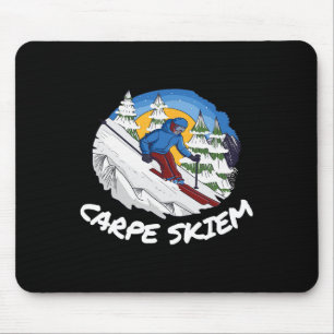 Funny Powder Skiing Carpe Skiem Mouse Pad
