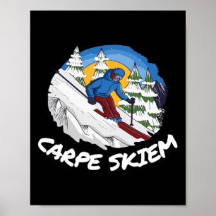 Funny Powder Skiing Carpe Skiem  Poster
