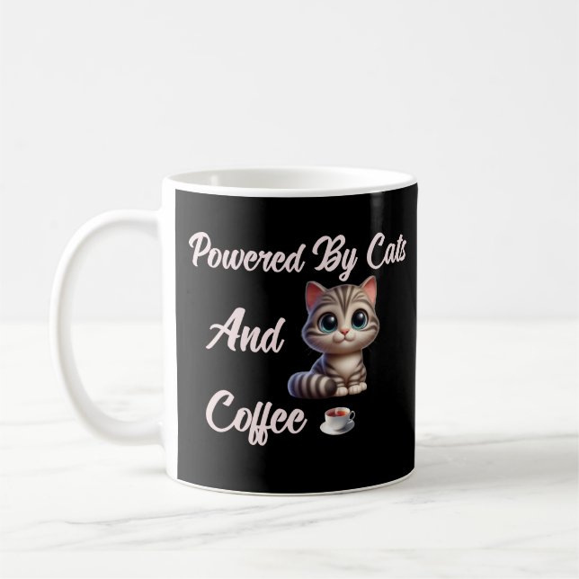 Funny Powered By Cats & Coffee Mug (Left)