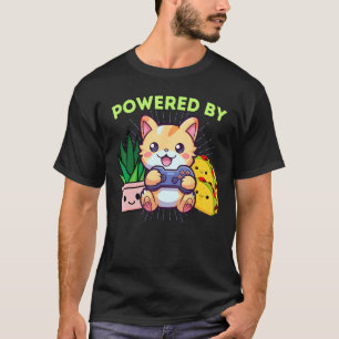 Funny Powered By Cats Plants & Tacos Gaming T-Shirt