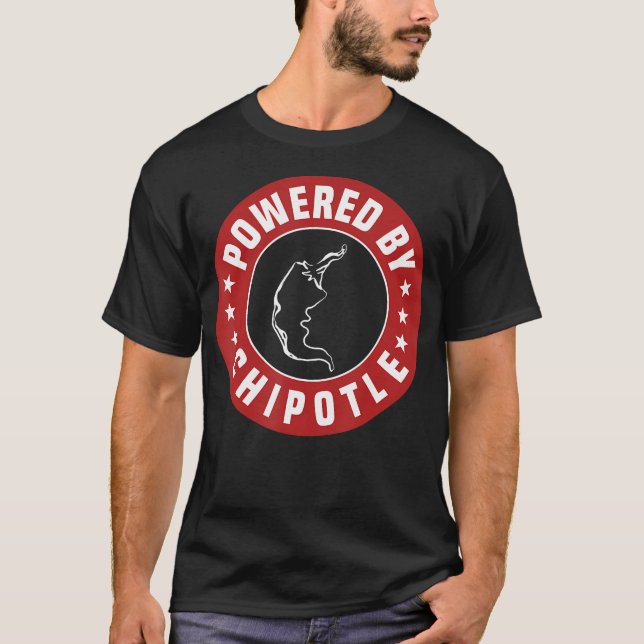 Funny Powered By Chipotle Design Chilli Pepper T-Shirt (Front)