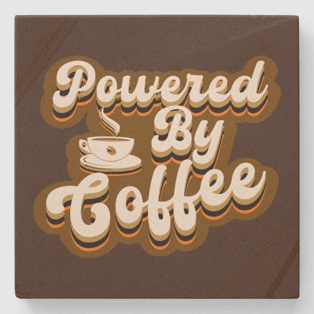 funny powered by coffee word art  stone coaster (Front)