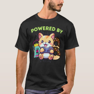 Funny Powered By Gamer Cat Gaming Doughnuts & The  T-Shirt