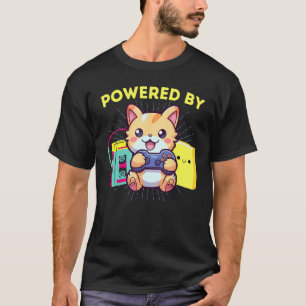 Funny Powered By Gamer Cat Reading Books & The 80s T-Shirt