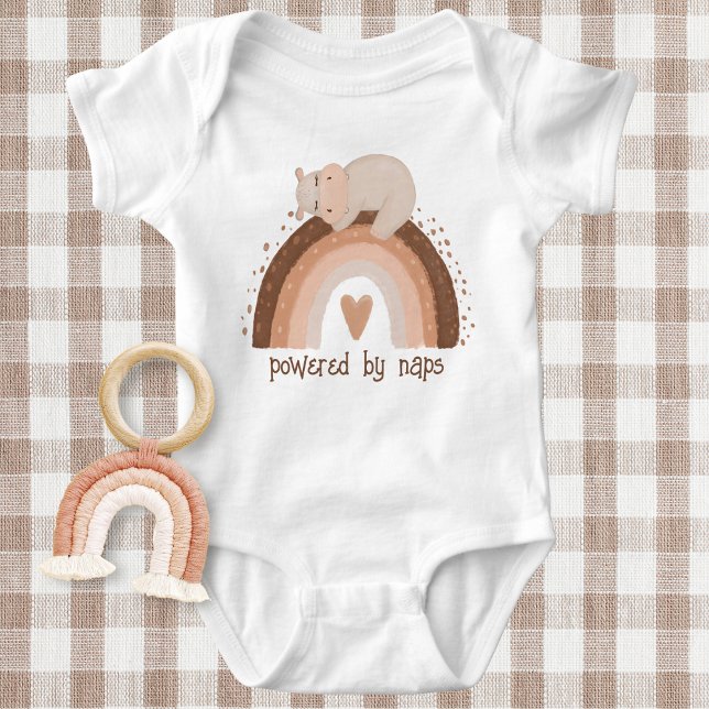 Funny Powered by Naps Sleeping Hippo  Baby Bodysuit (Creator Uploaded)
