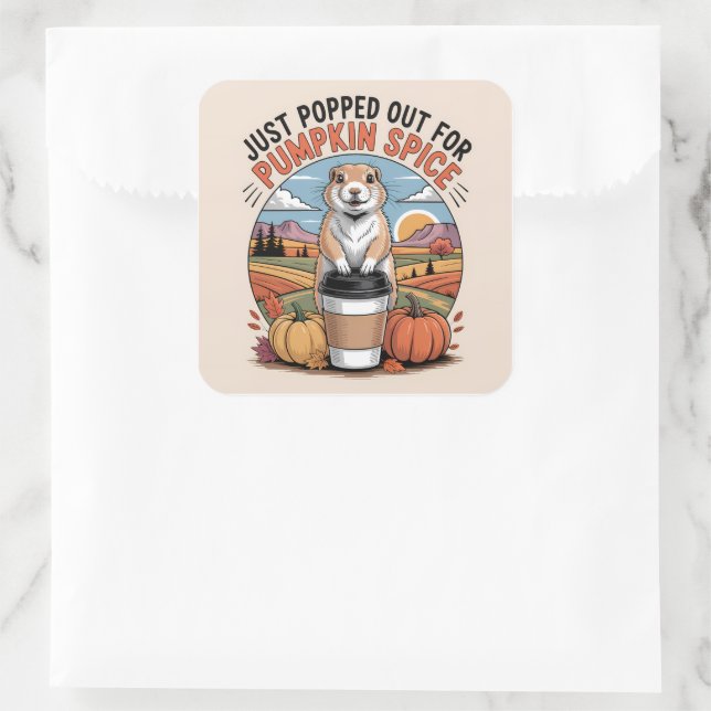 Funny Prairie Dog Fall Pumpkin Spice Humour Square Sticker (Bag)
