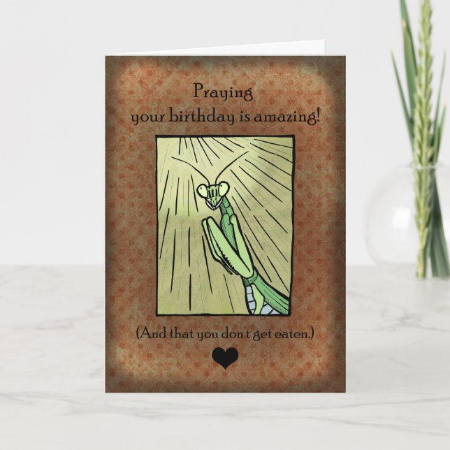 Funny Praying Mantis Bug Lover Unique Birthday Card (Front)