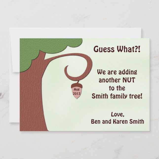 Funny Pregnancy Announcement Card - Nut to Tree (Front)