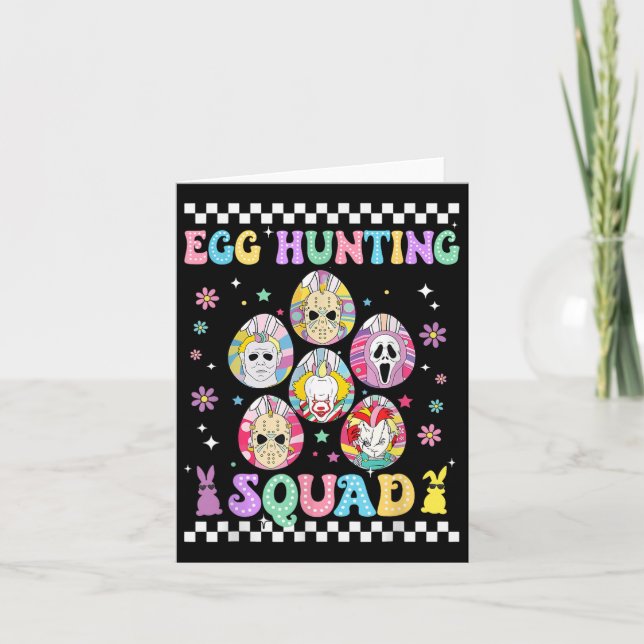 Funny Prepare To Groovy Dye Horror Egg Hunting Squ Card (Front)