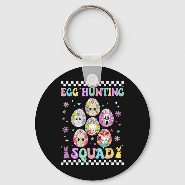 Funny Prepare To Groovy Dye Horror Egg Hunting Squ Key Ring (Front)