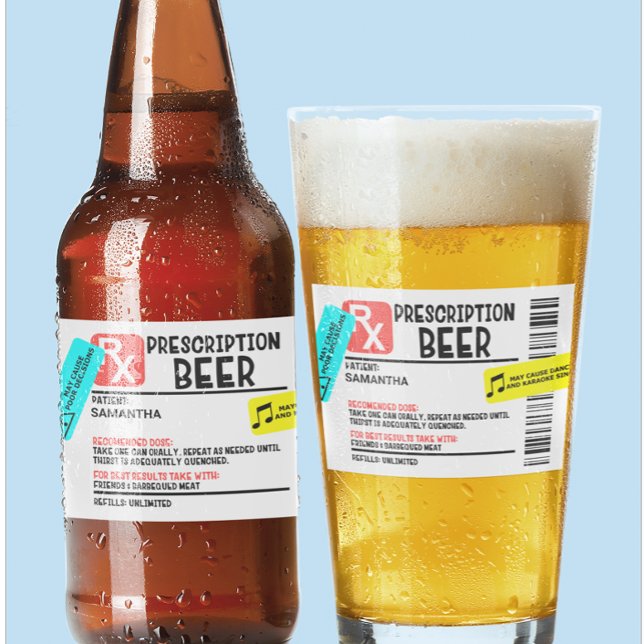Funny Prescription Beer Warning Label Personalised (Creator Uploaded)