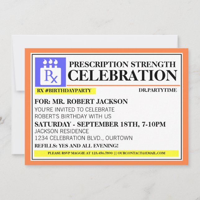 Funny Prescription Label Party Invitations (Front)