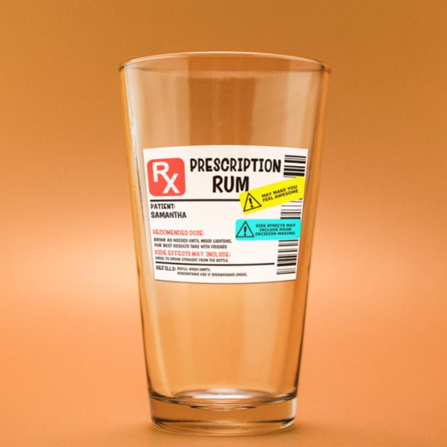 Funny Prescription Rum Warning Label Personalised  Glass (Creator Uploaded)