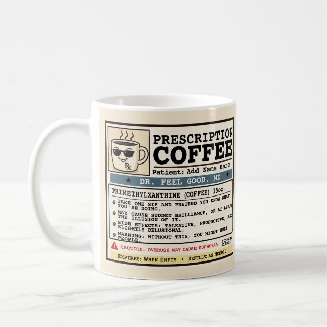 Funny Prescription RX Coffee Customisable Mug (Left)