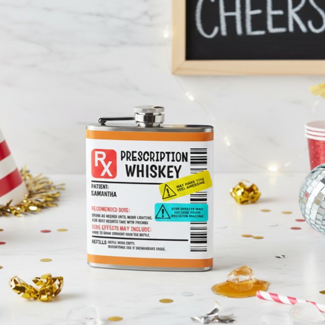 Funny Prescription Whiskey Custom Warning Label  Hip Flask (Creator Uploaded)