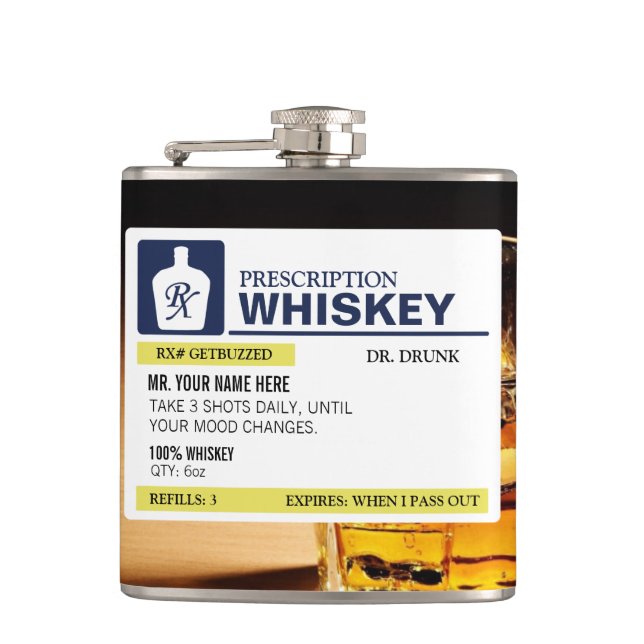 Funny Prescription Whiskey Hip Flask (Front)