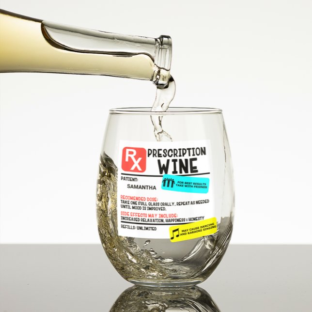 Funny Prescription Wine Personalised name Stemless Wine Glass (Creator Uploaded)