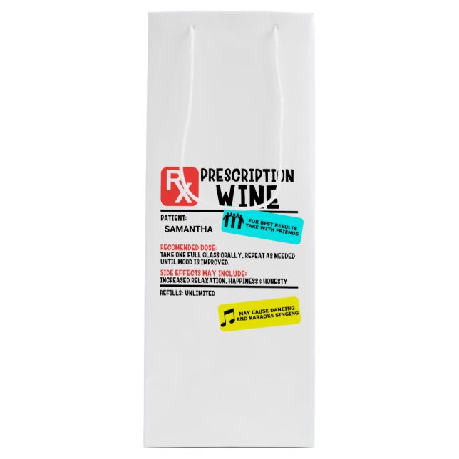 Funny Prescription Wine Warning Label Personalised Gift Bag (Front)