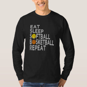 Funny Present Eat Sleep Softball Basketball Repeat T-Shirt