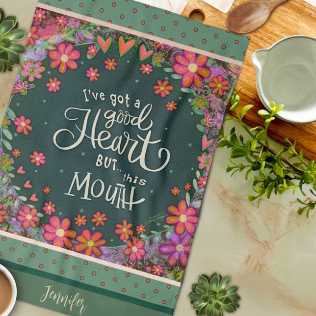 Funny Pretty Floral Name This Mouth Heart Quote Tea Towel (Creator Uploaded)