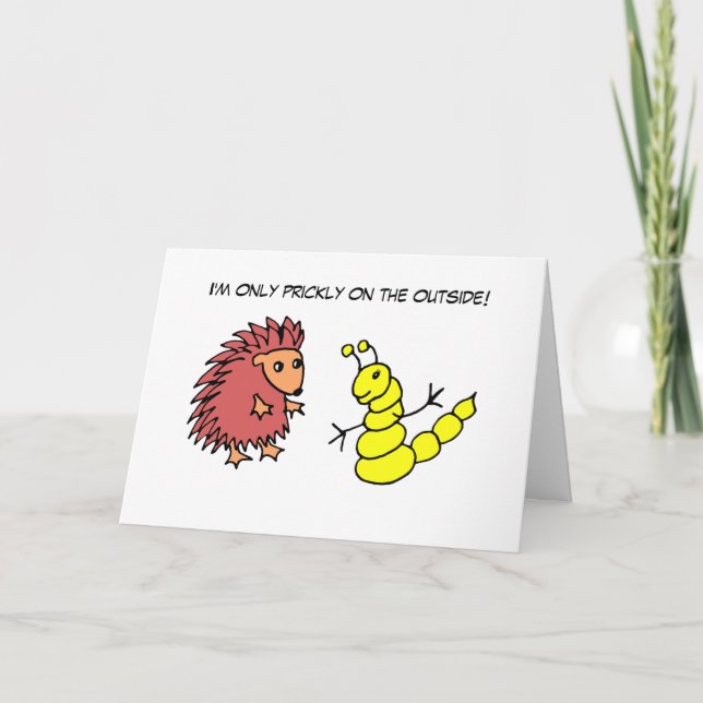Funny Prickly Hedgehog Glowworm Cartoon Card (Front)