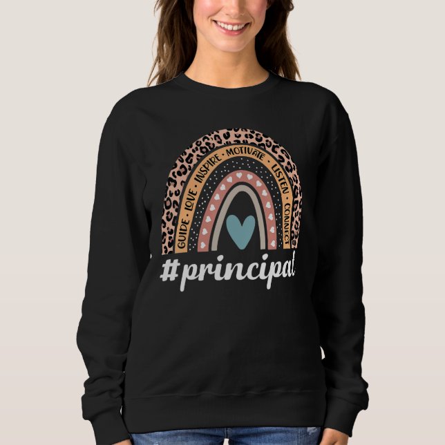 Funny Principal Rainbow Leopard School Principal Sweatshirt (Front)