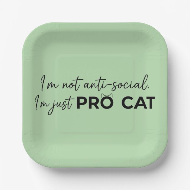 Funny Pro Cat Anti-Social Introvert  Paper Plate (Front)