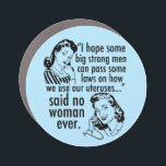 Funny Pro Choice Retro Feminist Political Cartoon Car Magnet<br><div class="desc">Funny Pro Choice Vintage Political Cartoon depicting two retro feminist women talking on the phone saying "I hope some big strong men can pass some laws on how we use our uteruses... " said no woman ever.. Cool prochoice humour for people who support women’s rights to healthcare and equal rights...</div>