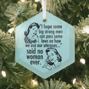 Funny Pro Choice Retro Feminist Women Christmas Glass Tree Decoration