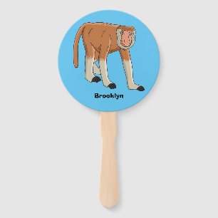 Funny proboscis monkey cartoon illustration hand fan