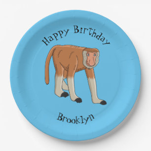 Funny proboscis monkey cartoon illustration paper plate