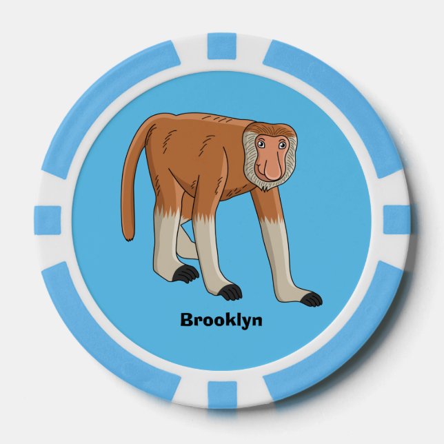 Funny proboscis monkey cartoon illustration poker chips (Front)