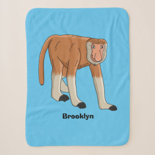 Funny proboscis monkey cartoon illustration sherpa blanket
