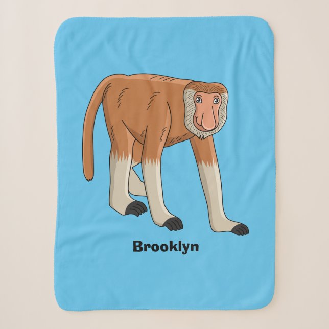 Funny proboscis monkey cartoon illustration sherpa blanket (Front)