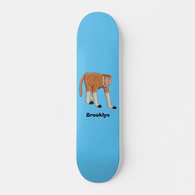 Funny proboscis monkey cartoon illustration skateboard (Front)