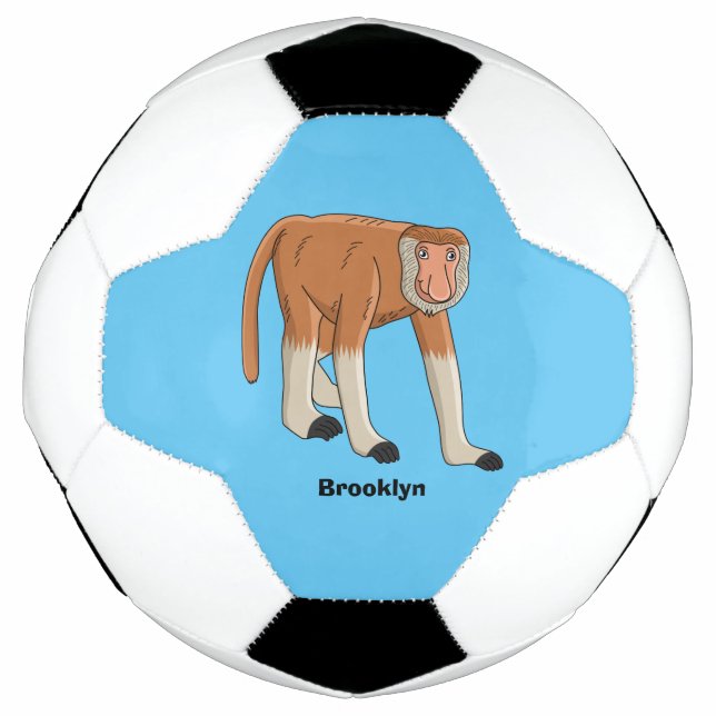 Funny proboscis monkey cartoon illustration soccer ball (Front)