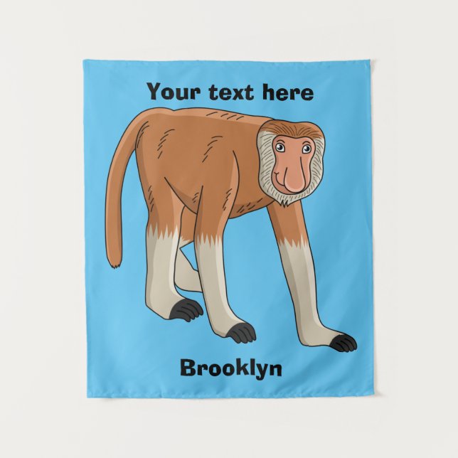 Funny proboscis monkey cartoon illustration tapestry (Front)