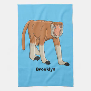 Funny proboscis monkey cartoon illustration tea towel
