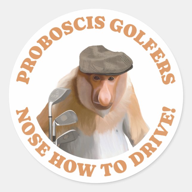 Funny Proboscis Monkey Golf Lovers  Classic Round Sticker (Front)