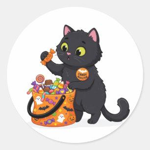 Funny Professional Candy Inspector Halloween Cat Classic Round Sticker