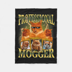 Funny Professional Mogger Cat Meme Mewing Looksmax Fleece Blanket