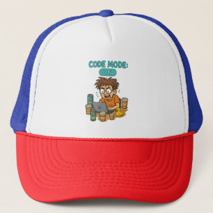 Funny Programmer Cartoon with "Code Mode: ON"  Trucker Hat