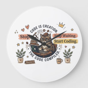 Funny Programmer Cat Hoodie Eat Sleep Code Repea Large Clock